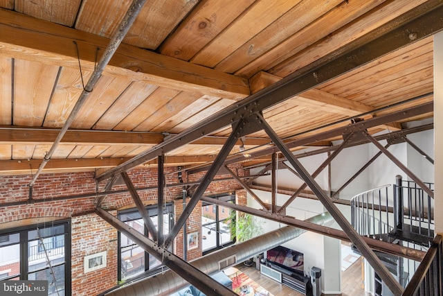 interior details with beamed ceiling and wooden ceiling