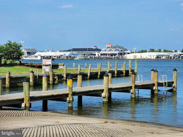 view of dock with a water view