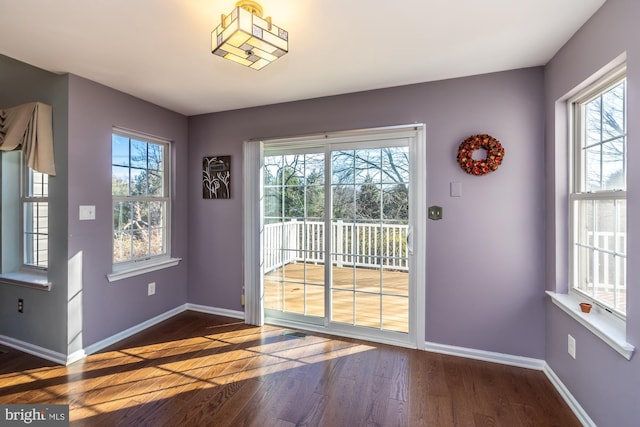 doorway featuring dark wood-type flooring