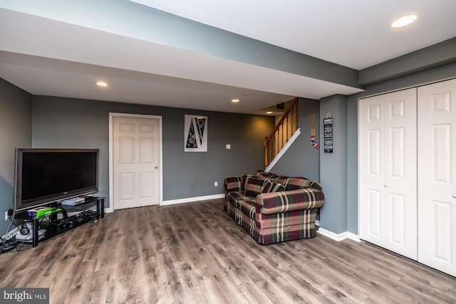 interior space with dark hardwood / wood-style floors