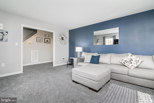 living room featuring carpet floors