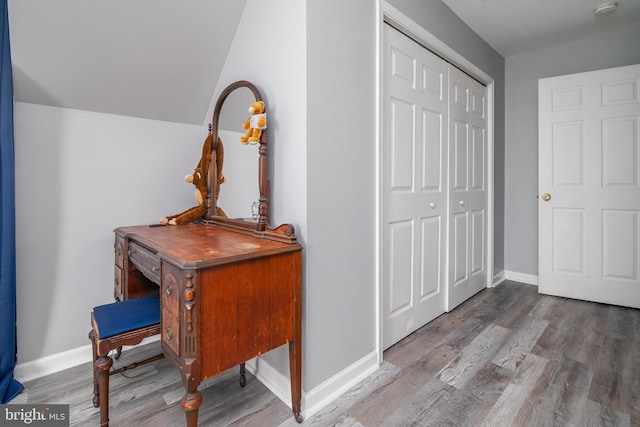 interior space with dark hardwood / wood-style flooring