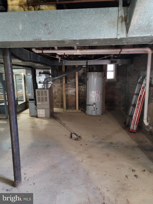 basement featuring water heater