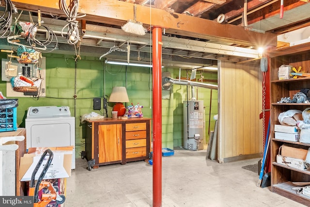 basement with washer / dryer and gas water heater