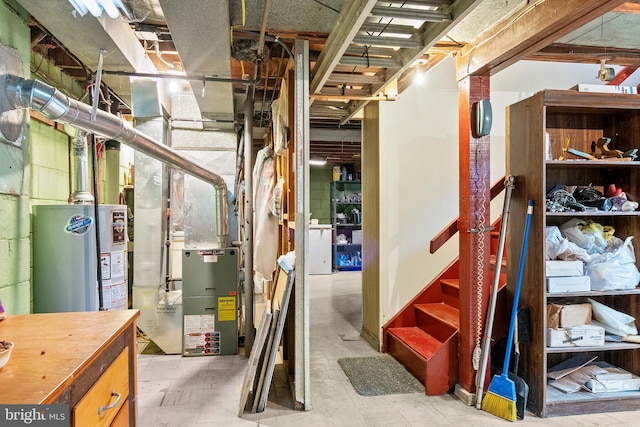 basement featuring gas water heater