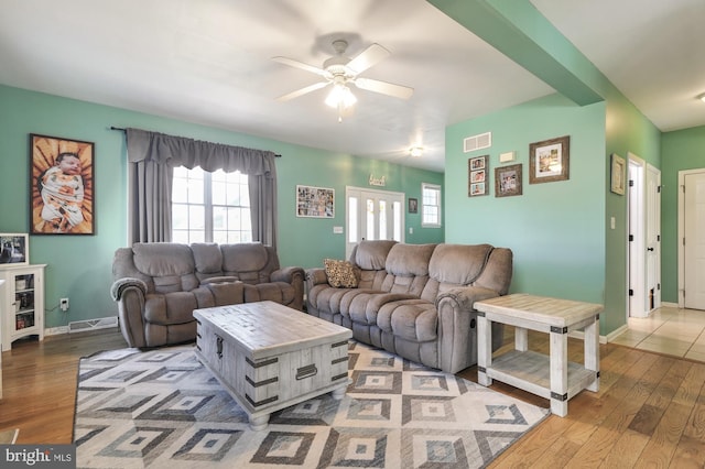 143 Mayor Ln, Felton, DE 19943 - living room with a ceiling fan and wood finished floors