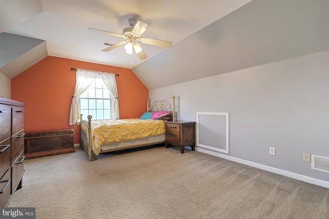 143 Mayor Ln, Felton, DE 19943 - bedroom with lofted ceiling, carpet, and ceiling fan