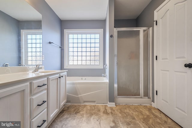 143 Mayor Ln, Felton, DE 19943 - bathroom with a stall shower, a garden tub, and vanity