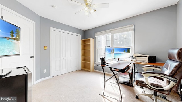 143 Mayor Ln, Felton, DE 19943 - carpeted home office featuring ceiling fan and baseboards