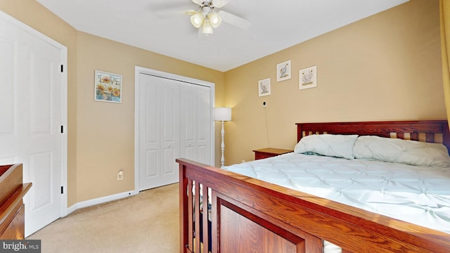 143 Mayor Ln, Felton, DE 19943 - bedroom featuring light carpet, a closet, and a ceiling fan