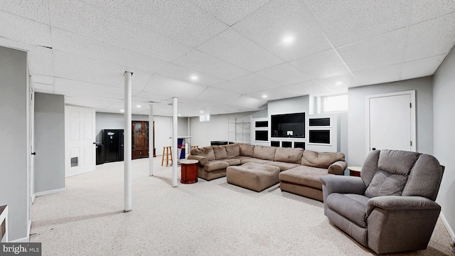 143 Mayor Ln, Felton, DE 19943 - carpeted living room featuring a drop ceiling and recessed lighting