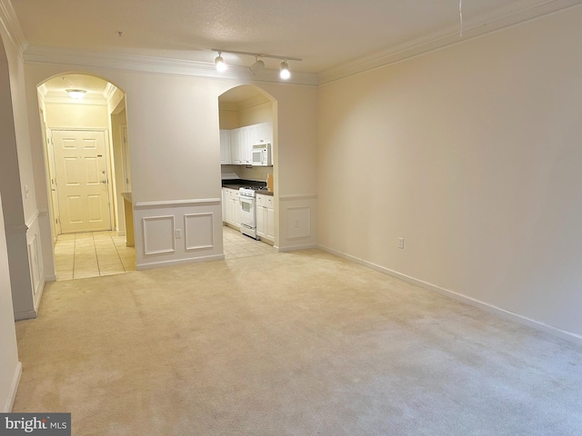 spare room featuring light colored carpet and ornamental molding