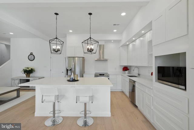 kitchen with white cabinets, a center island, and stainless steel appliances