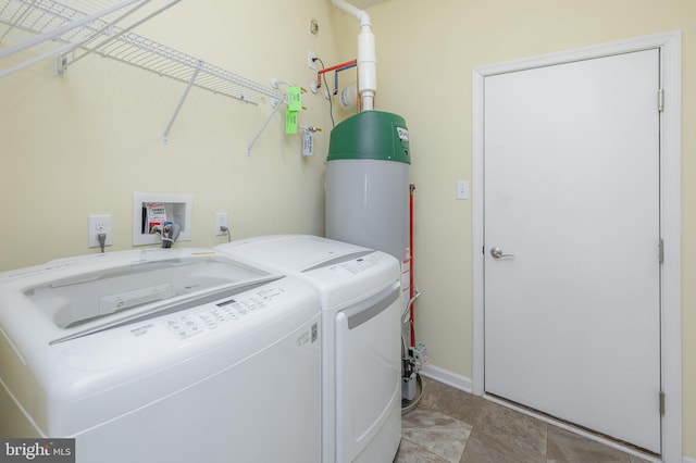 laundry room with independent washer and dryer and water heater