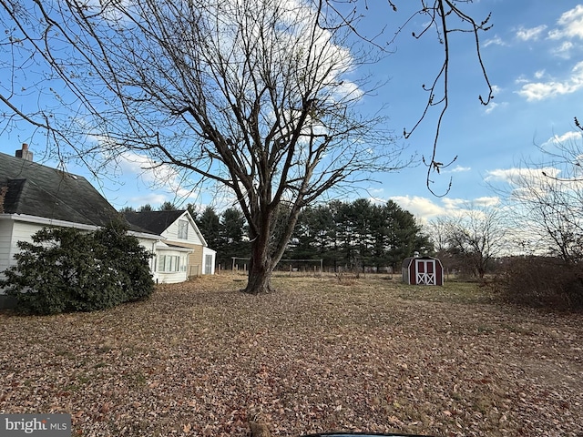 view of yard featuring a storage unit