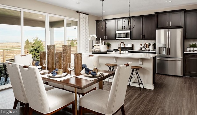 dining space featuring dark wood-type flooring