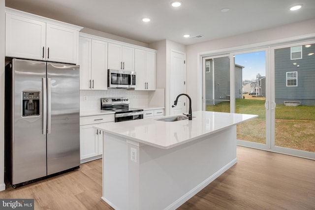 35551 Aspen Way, Locust Grove, VA 22508 - kitchen with white cabinetry, appliances with stainless steel finishes, sink, and a kitchen island with sink