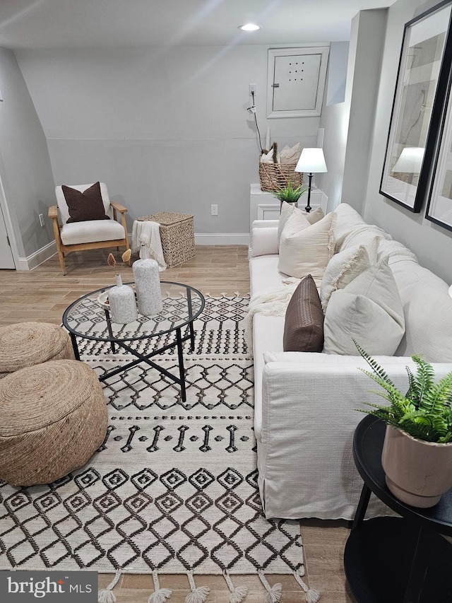 living room with hardwood / wood-style floors