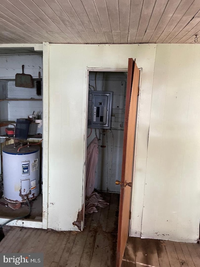 utility room with electric panel and water heater