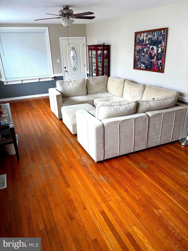 451 Ridge Pike, Lafayette Hill, PA 19444 - living area featuring ceiling fan and hardwood / wood-style floors