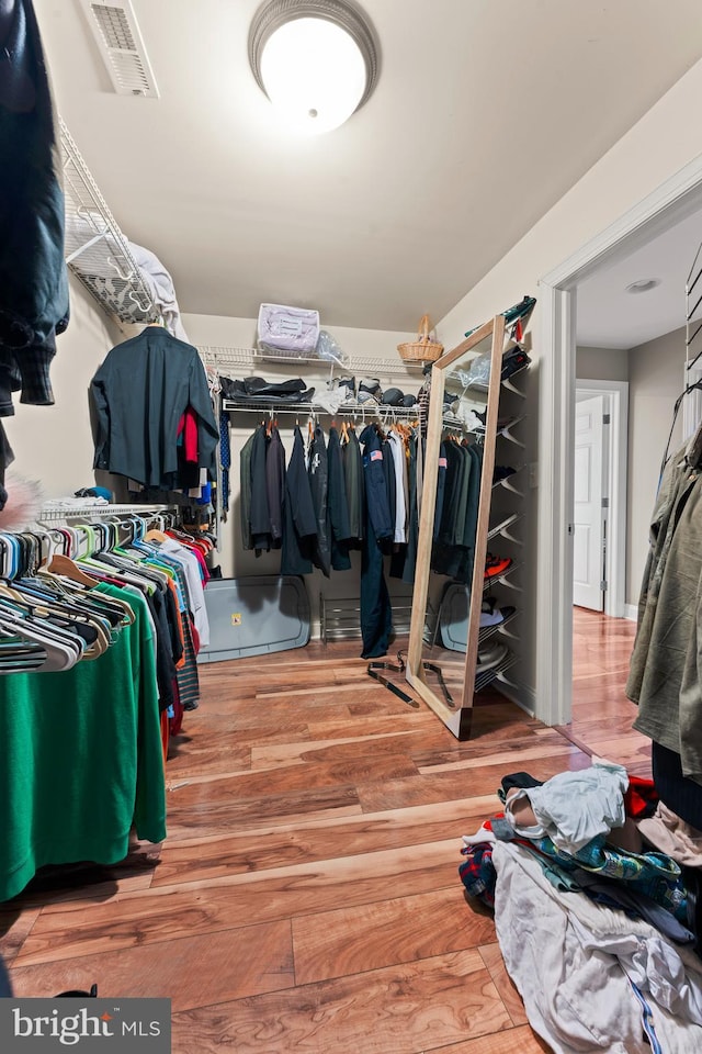 walk in closet with hardwood / wood-style floors