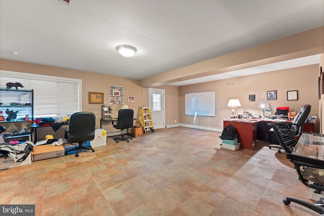 office area featuring a baseboard radiator