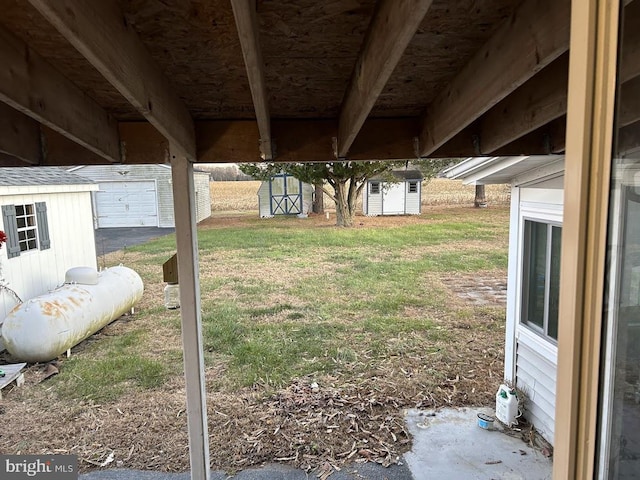 view of yard with a shed