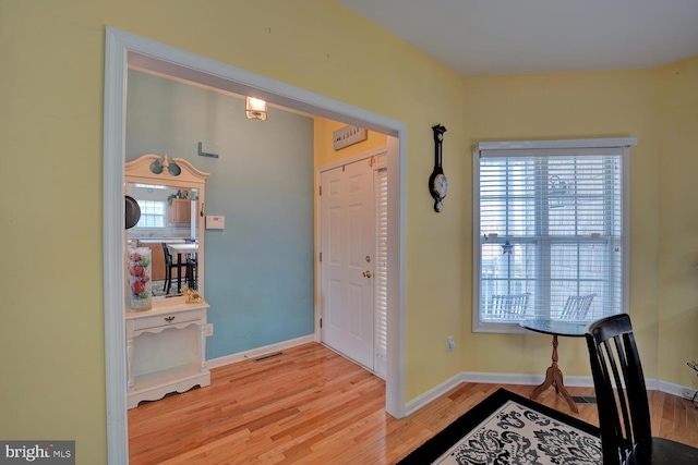 foyer with plenty of natural light and light wood-type flooring