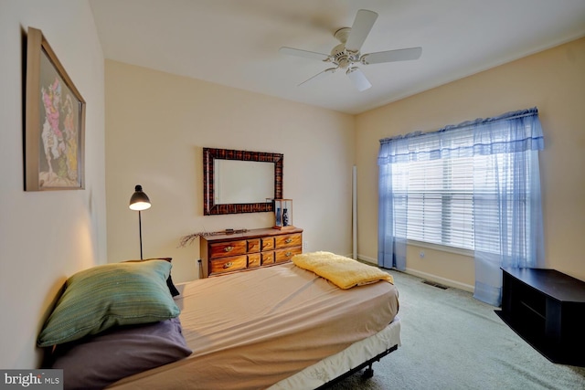 bedroom featuring carpet floors and ceiling fan