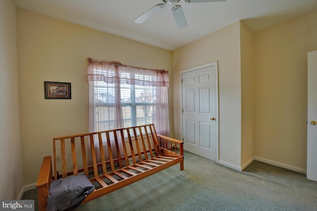 bedroom with carpet flooring and ceiling fan