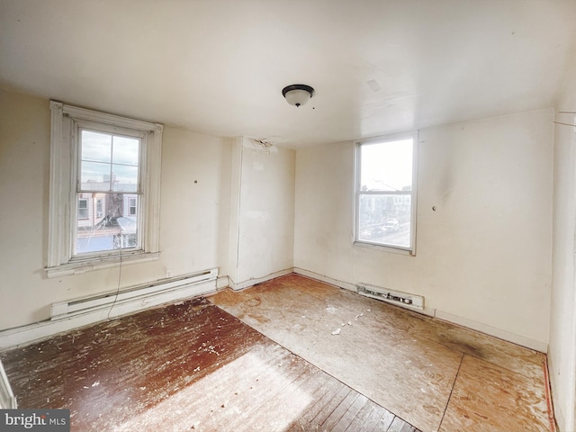 unfurnished room featuring a baseboard radiator