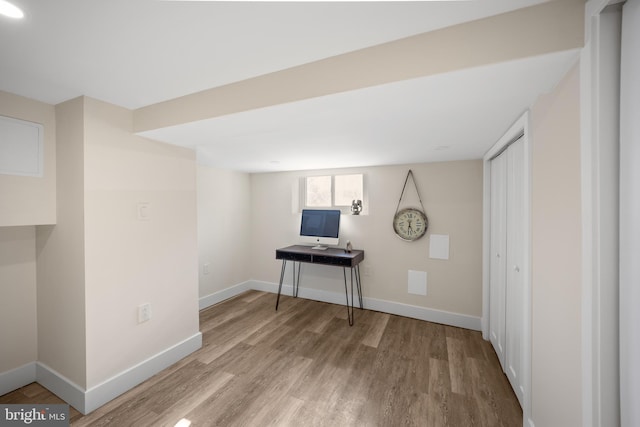 basement featuring light hardwood / wood-style floors