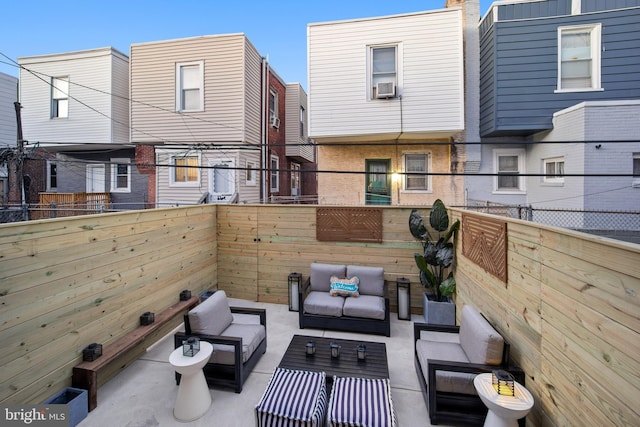 view of patio featuring cooling unit and an outdoor hangout area