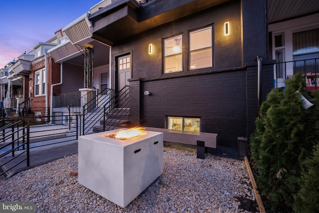 exterior space featuring a fire pit