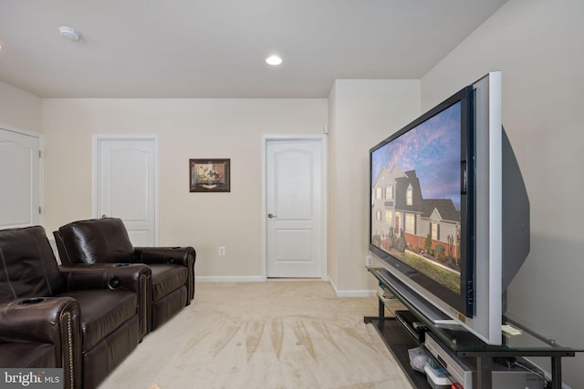 living room featuring light colored carpet