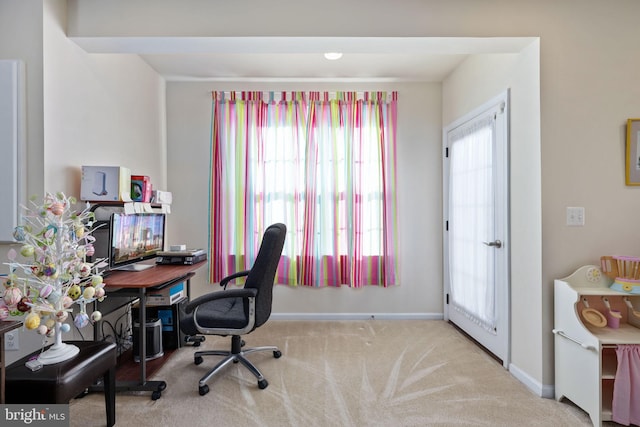 office space featuring light colored carpet