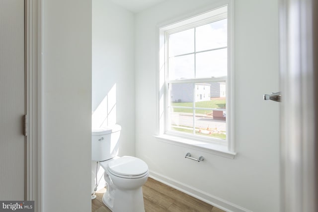 bathroom featuring wood-type flooring and toilet