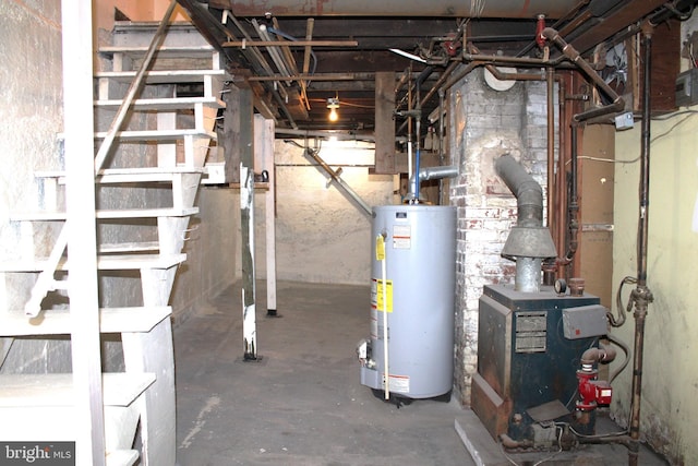 basement featuring water heater