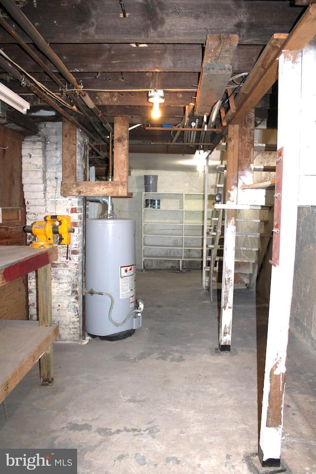 basement featuring gas water heater