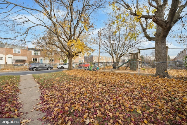 view of yard with a playground