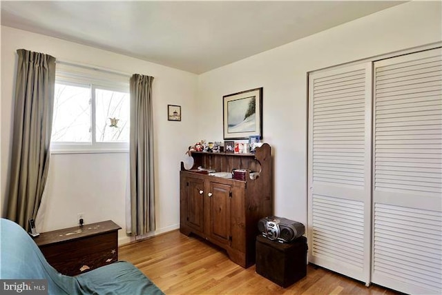 bedroom featuring a closet and light wood-type flooring