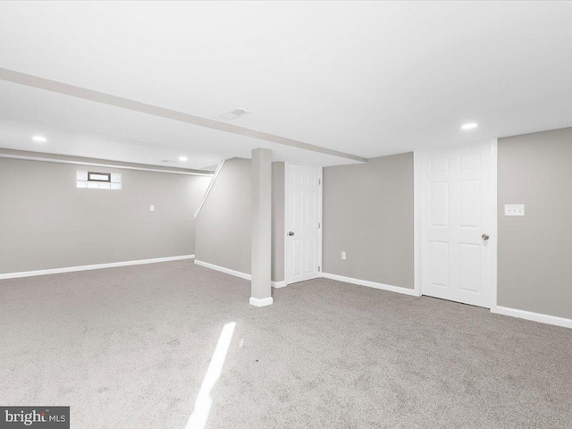 basement with carpet