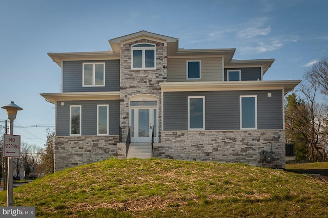 2418 Taney Rd, Baltimore, MD 21209 - view of front of property with stone siding and a front lawn
