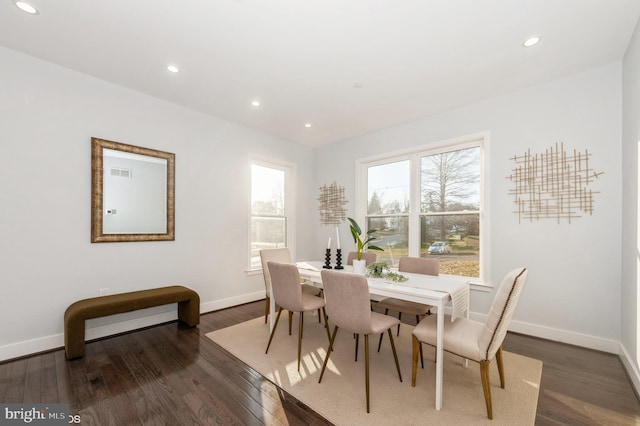 2418 Taney Rd, Baltimore, MD 21209 - dining area with dark wood-type flooring, baseboards, and recessed lighting