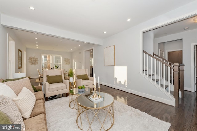 2418 Taney Rd, Baltimore, MD 21209 - living area featuring wood finished floors, recessed lighting, stairway, and baseboards