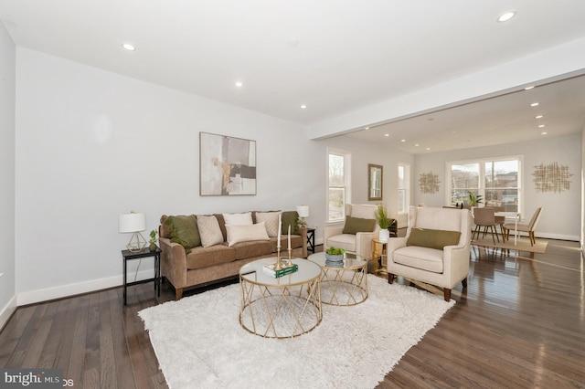 living room with dark wood-type flooring