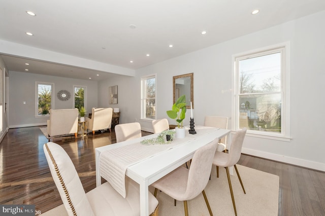 2418 Taney Rd, Baltimore, MD 21209 - dining room featuring recessed lighting, dark wood-type flooring, and baseboards