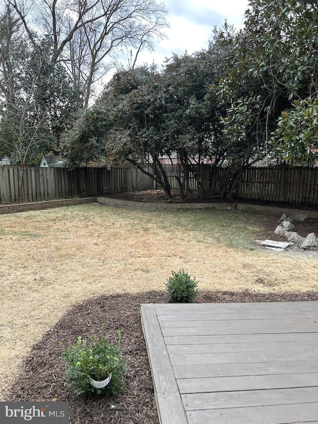 view of yard featuring a wooden deck