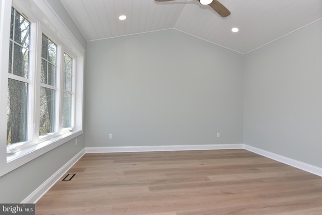 20682 Maple St, Rehoboth Beach, DE 19971 - spare room featuring ceiling fan, light wood-style floors, recessed lighting, lofted ceiling, and wood ceiling