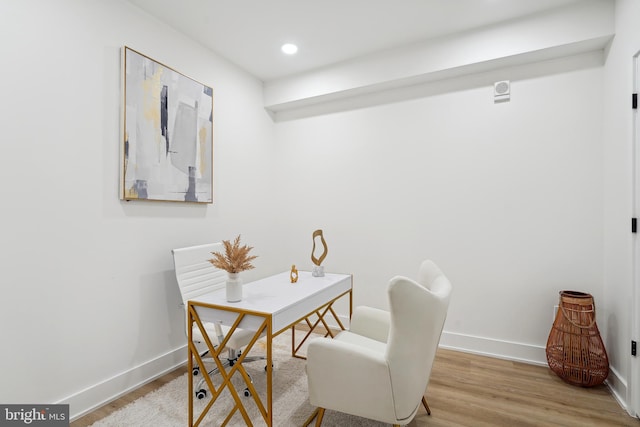 office area featuring light hardwood / wood-style flooring